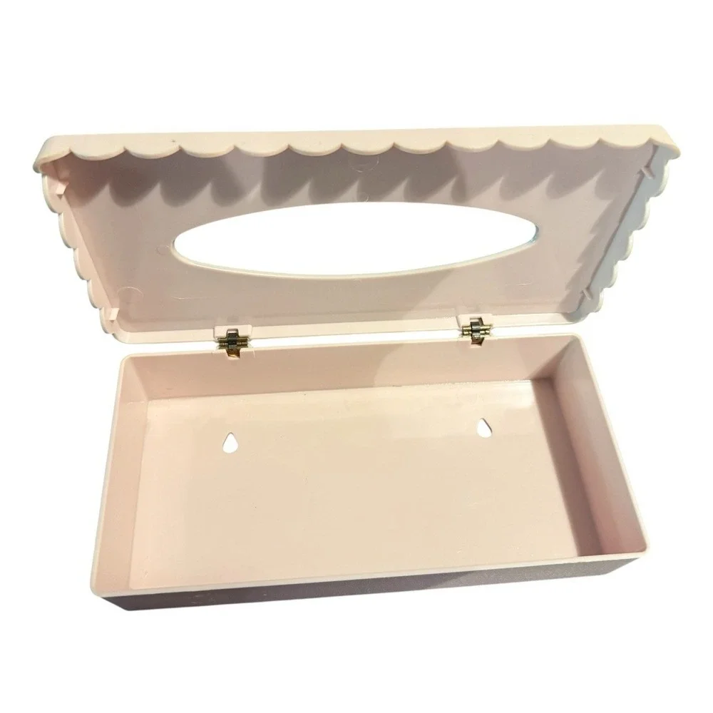 Vintage Pink Tissue Box Holder Scalloped Edge Plastic Box Bathroom